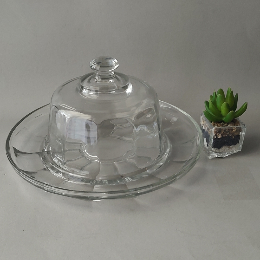 Clear Paneled Glass Cheese Dome W/11โ Plate To Hold Crackers
